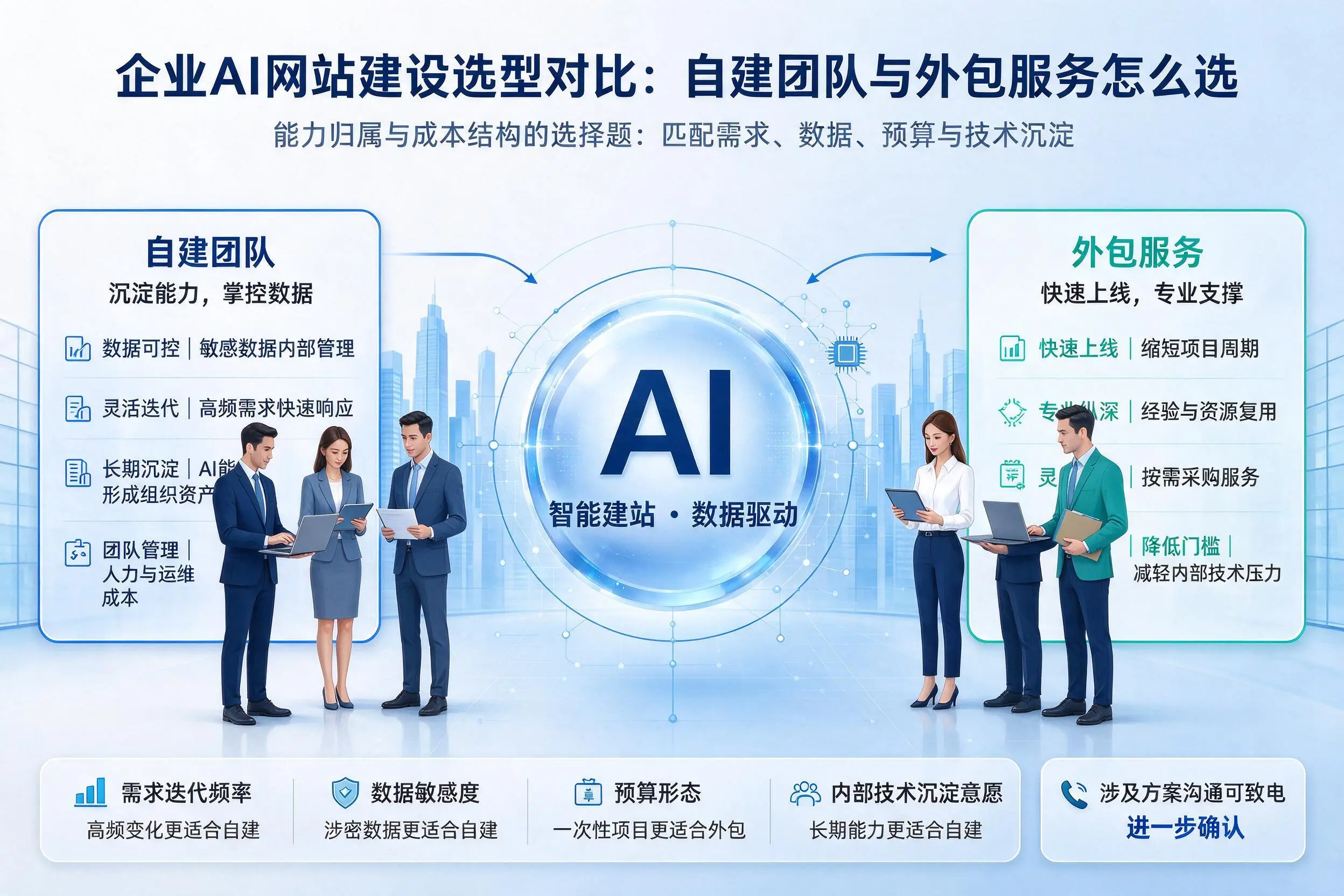 阿里企业AI网站建设选型对比：自建团队与外包服务怎么选
